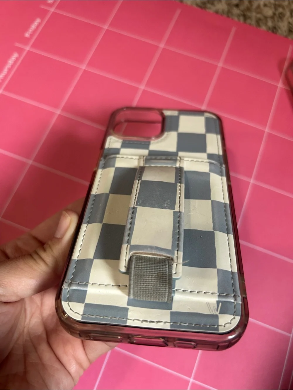 Walli Checkered Blue & White Phone Case with Card Pocket